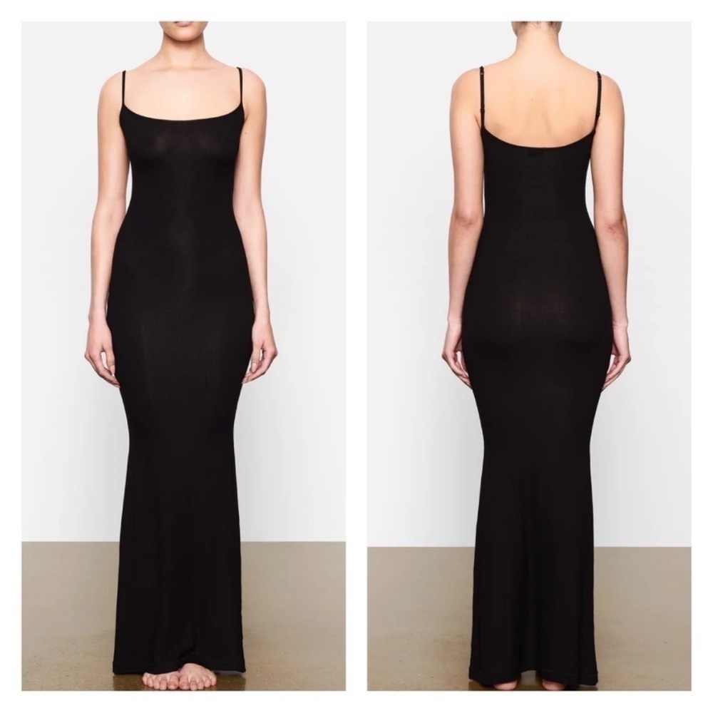 SKIMS | (B20) Soft Lounge Long Slip Dress Maxi Drapey Onyx Black NWt S - Picture 2 of 3